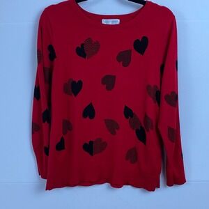 Christopher & Banks Medium Hearts Print Long Sleeve Crew Neck Valentines Sweater